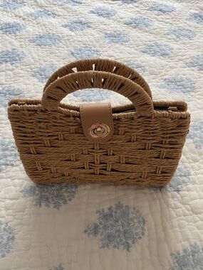Woven Straw Top-Handle Bag in Brown